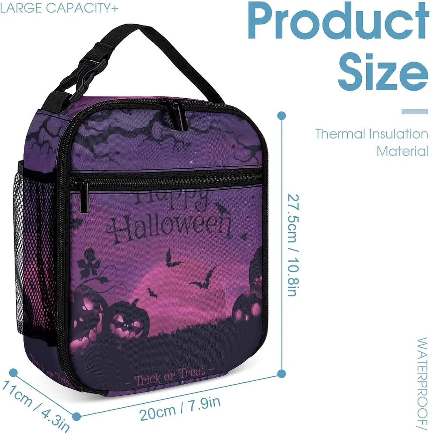 Fog-clouds-pumpkins-print1 Portable Insulated Lunch Bag for Men & Women, Cooler Thermal Lunch Box Perfect for Travel Picnic Office