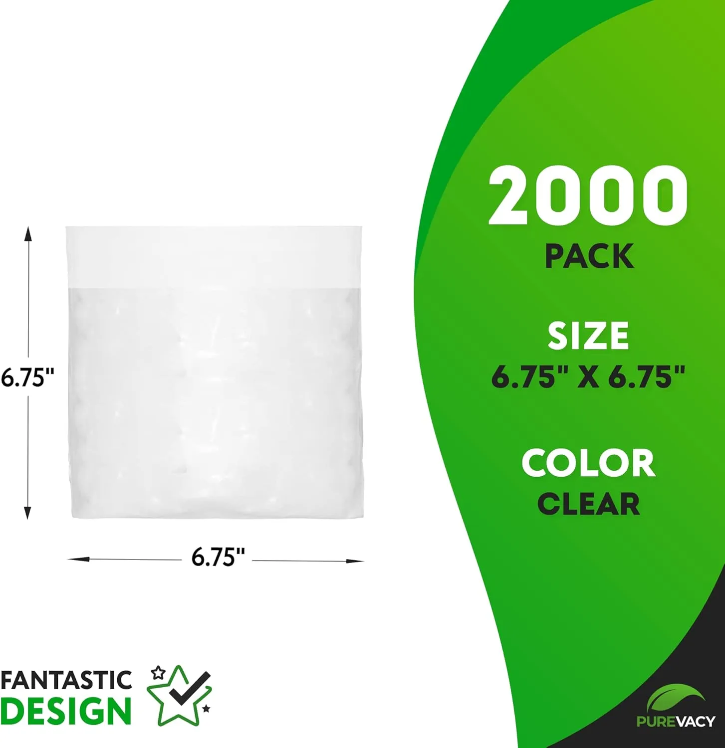 Fold Top Plastic Sandwich Bags 6.75 x 6.75 Inches. Pack of 2000 Clear Plastic Sandwich Baggies with Flip-Top Closure. 0.36 Mil Thick Polyethylene Waterproof Sandwich Bags Fold Over