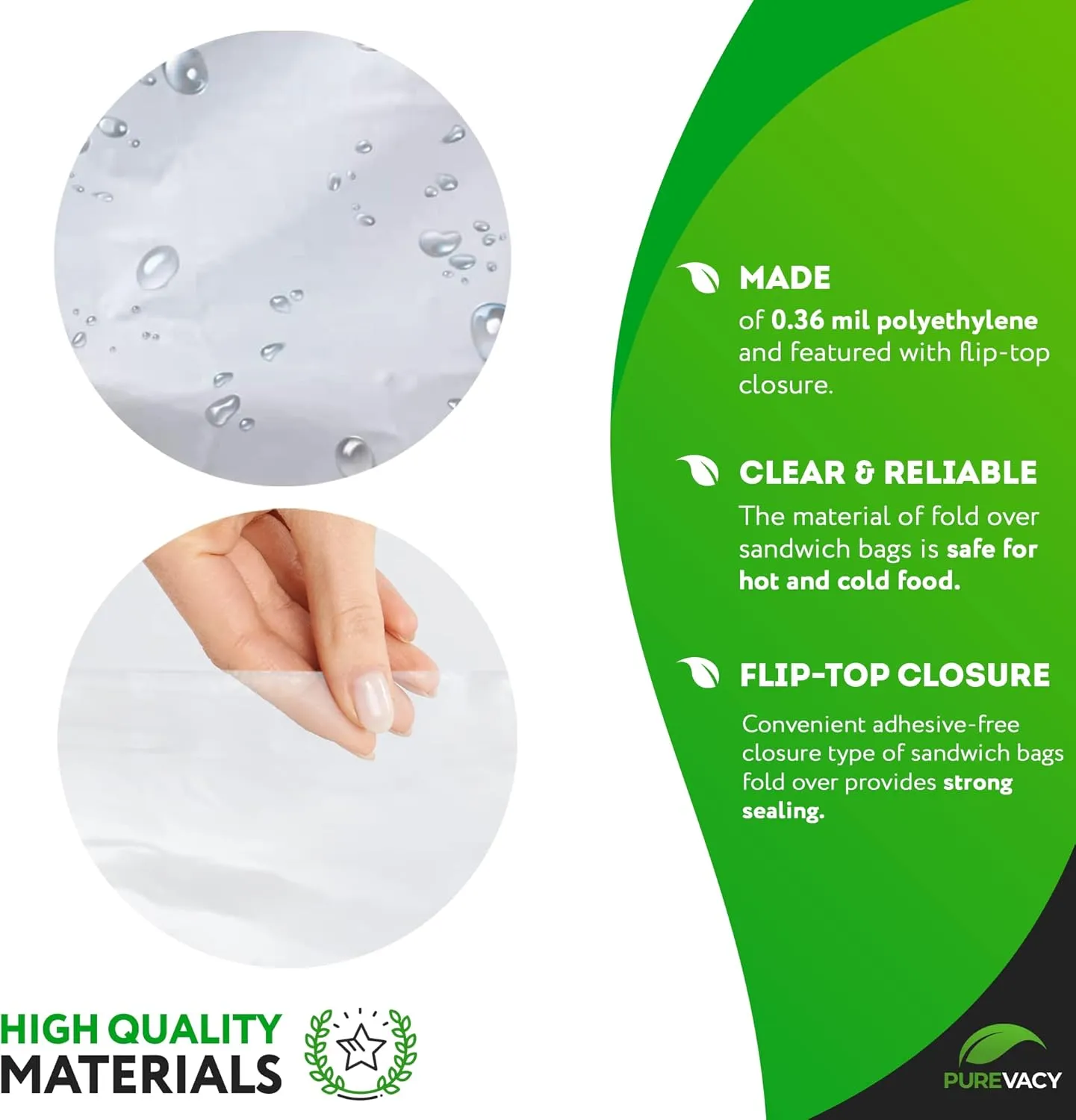Fold Top Plastic Sandwich Bags 6.75 x 6.75 Inches. Pack of 2000 Clear Plastic Sandwich Baggies with Flip-Top Closure. 0.36 Mil Thick Polyethylene Waterproof Sandwich Bags Fold Over