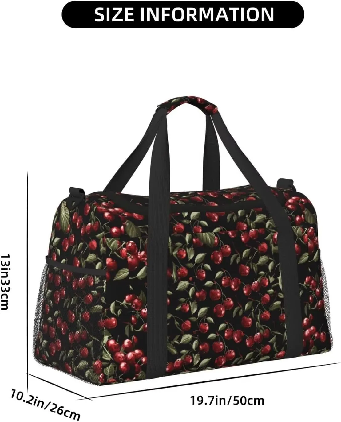 Foldable Weekender Bags for Women Gym Cherry Cute Tote Overnight Bag for Travel Business Trips, Sports Red Fruite Workout Dance Bag
