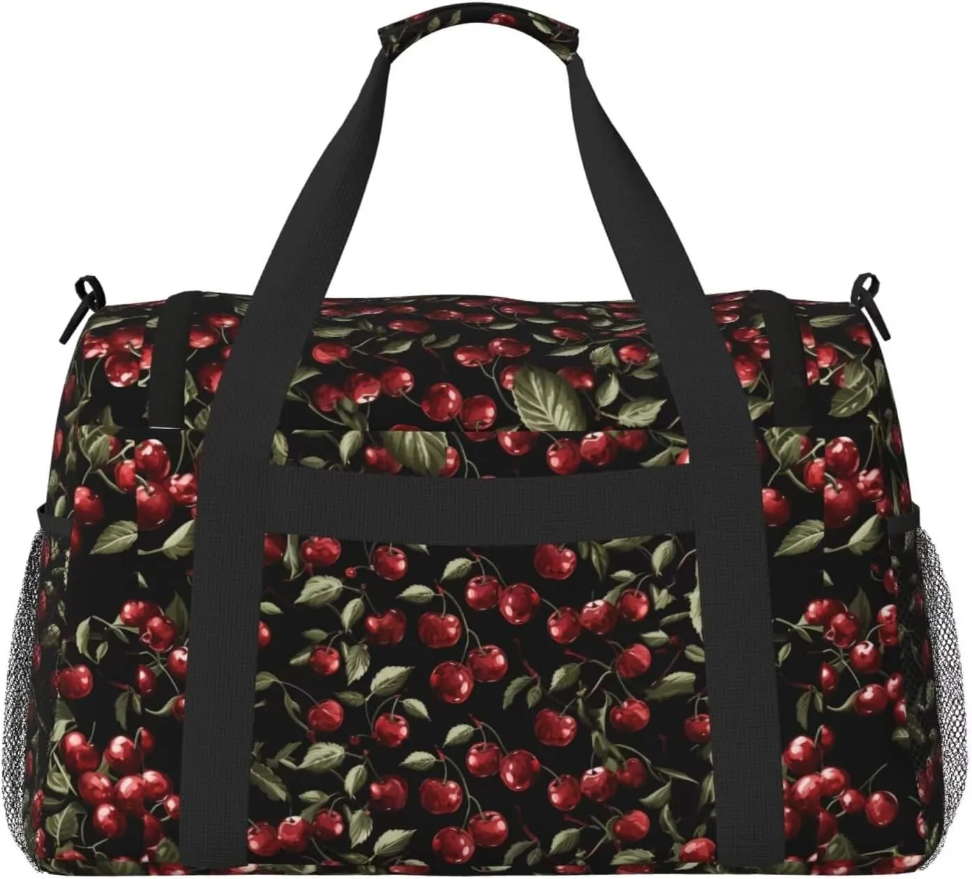 Foldable Weekender Bags for Women Gym Cherry Cute Tote Overnight Bag for Travel Business Trips, Sports Red Fruite Workout Dance Bag