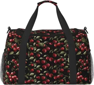 Foldable Weekender Bags for Women Gym Cherry Cute Tote Overnight Bag for Travel Business Trips, Sports Red Fruite Workout Dance Bag