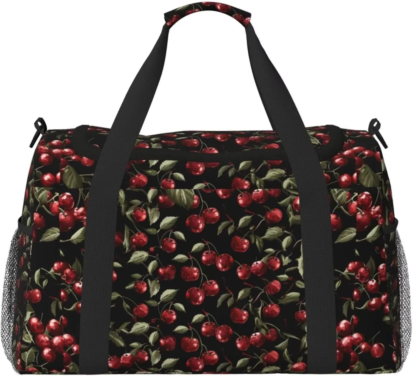 Foldable Weekender Bags for Women Gym Cherry Cute Tote Overnight Bag for Travel Business Trips, Sports Red Fruite Workout Dance Bag