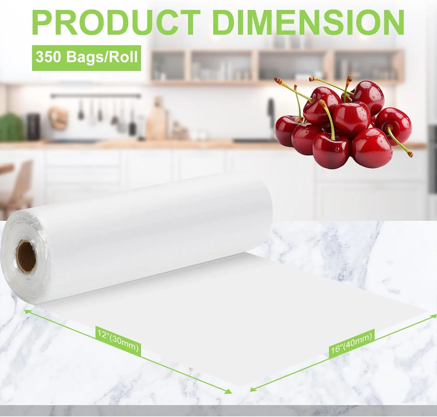 Food Storage Bags, 12" X 16" Plastic Produce Bag, Clear Plastic Bag for Food, Fruit, Vegetable, Refrigerator Storage, Kitchen,350 Bags/Roll (2 Rolls)