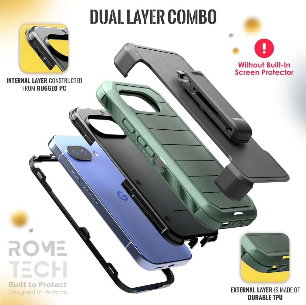 for Google Pixel 9a Case with Belt Clip Holster & Kickstand, Screenless Protective Dual-Layer Shockproof Phone Case for Google Pixel 9a - Army Green&Black