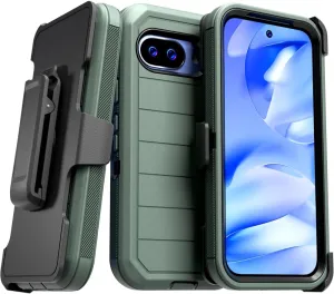 for Google Pixel 9a Case with Belt Clip Holster & Kickstand, Screenless Protective Dual-Layer Shockproof Phone Case for Google Pixel 9a - Army Green&Black