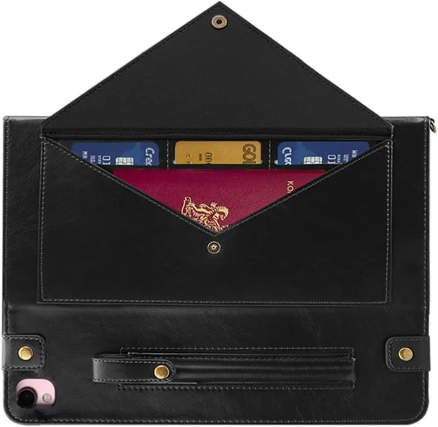 for iPad 9th/8th/7th Generation Crossbody Handbag Stand Case with Pencil Holder/Pockets [Shoulder Strap/Hand Strap] Magnetic Wallet Envelope Cover for iPad 10.2 inch 2021/2020/2019, Black