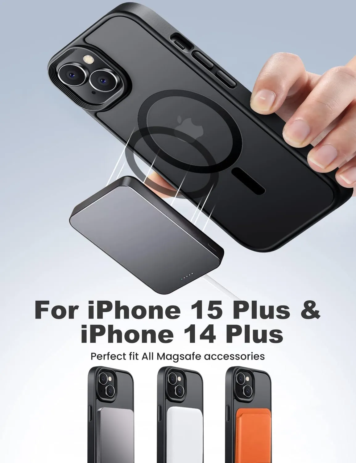 for iPhone 15 Plus&iPhone 14 Plus Phone Case Fits MagSafe 10FT Drop Resistant Matte Skin Feeling Back Cover for iPhone 15 Plus&iPhone 14 Plus Case，Black