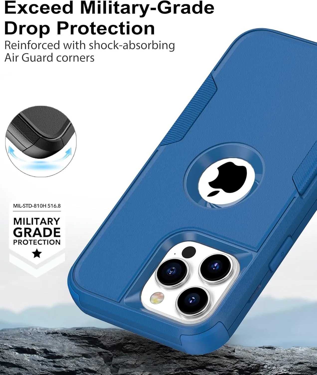 for iPhone 15 Pro Max Case : Heavy Duty Military Grade Drop Protective Case with Belt Clip [2X Screen Protectors   Camera Lens Protector] for iPhone 15 Pro Max 6.7", Blue-A