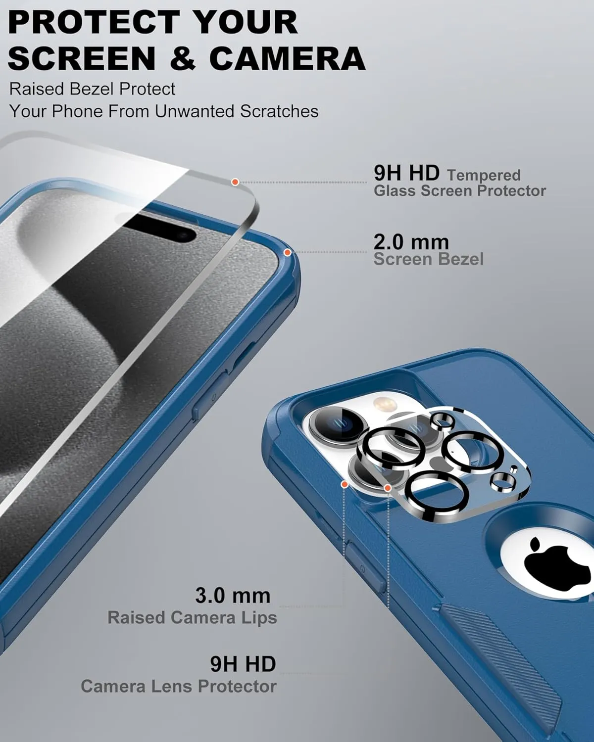 for iPhone 15 Pro Max Case : Heavy Duty Military Grade Drop Protective Case with Belt Clip [2X Screen Protectors   Camera Lens Protector] for iPhone 15 Pro Max 6.7", Blue-A