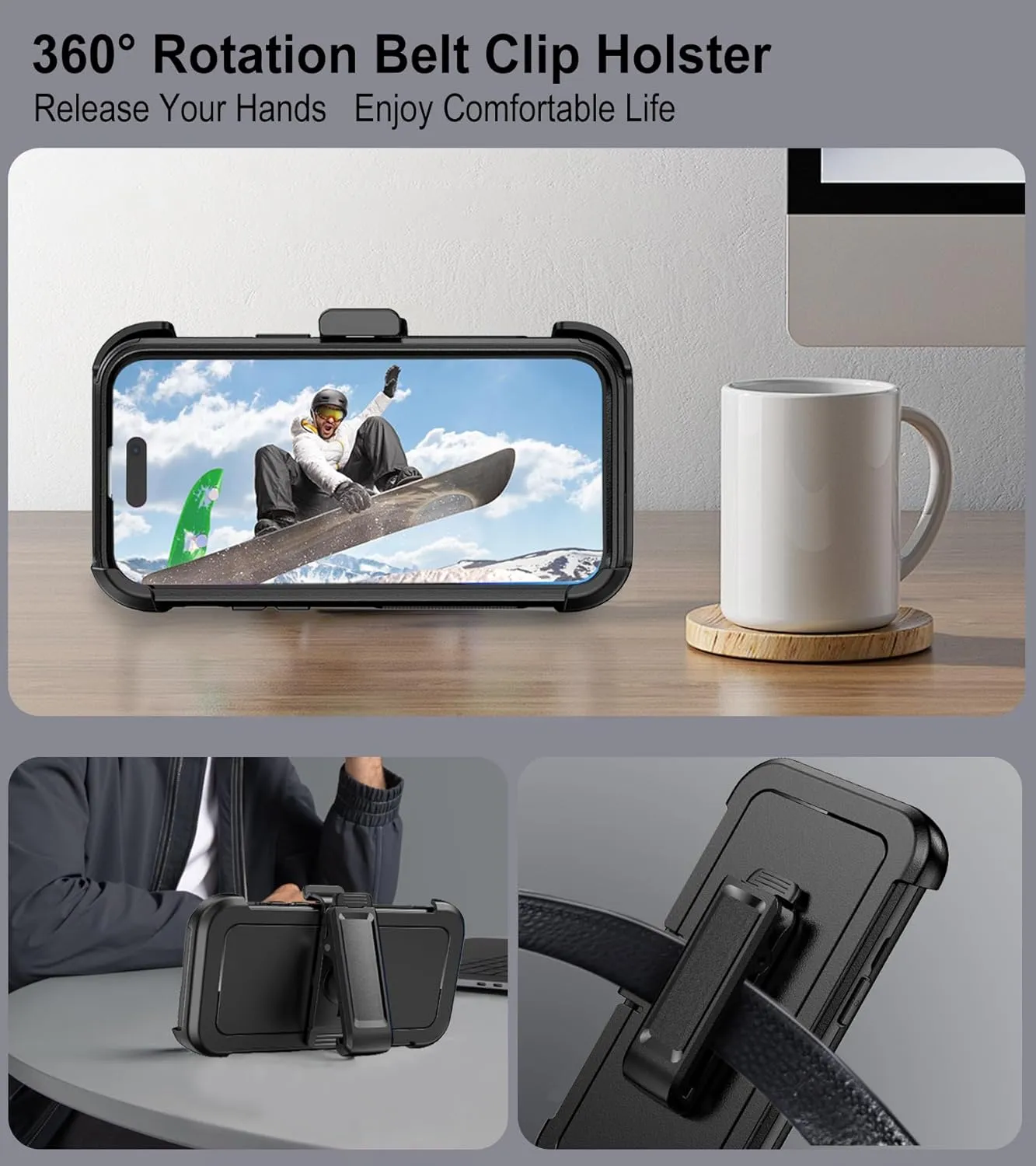 for iPhone 15 Pro Max Case : Heavy Duty Military Grade Drop Protective Case with Belt Clip [2X Screen Protectors   Camera Lens Protector] for iPhone 15 Pro Max 6.7", Blue-A