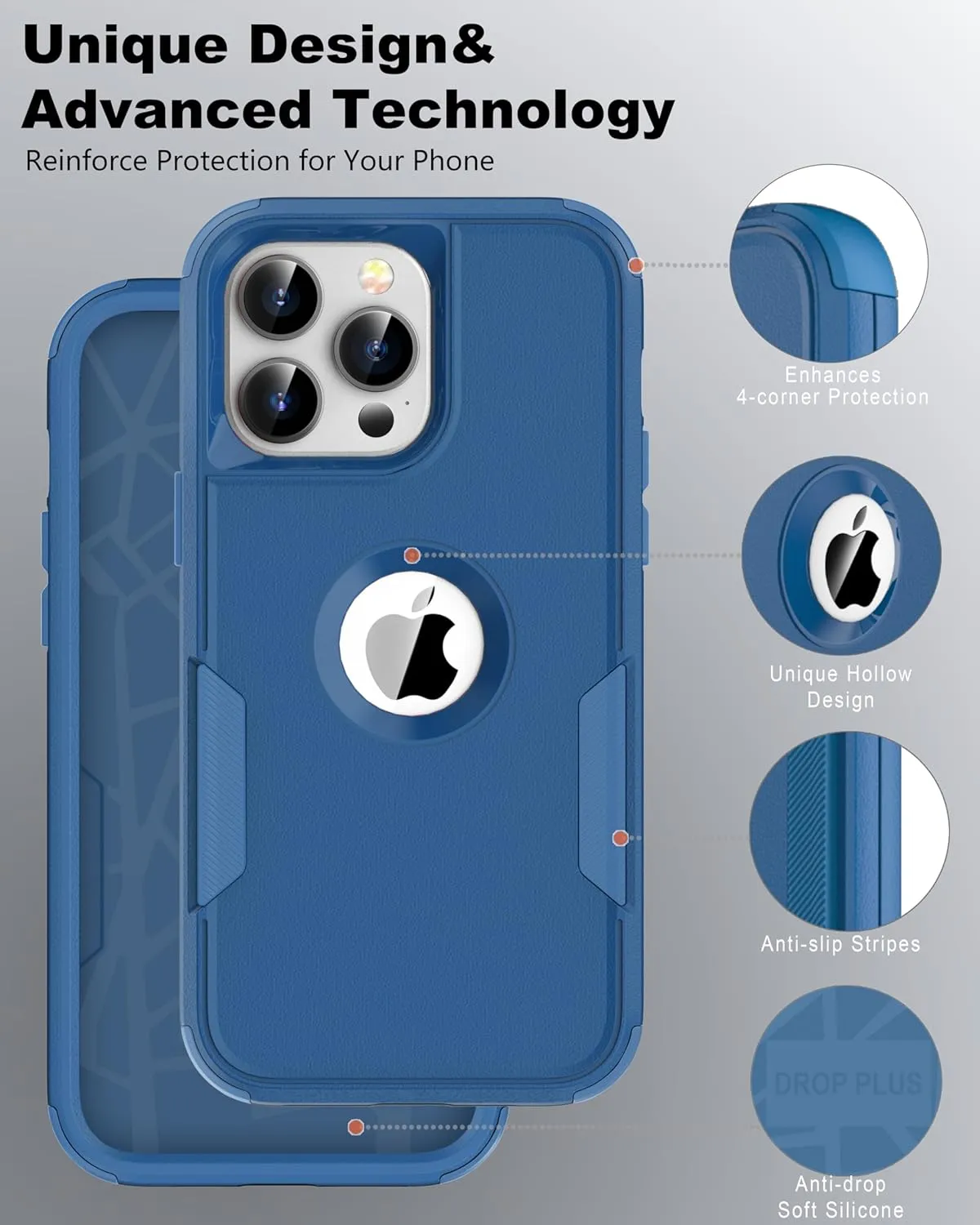for iPhone 15 Pro Max Case : Heavy Duty Military Grade Drop Protective Case with Belt Clip [2X Screen Protectors   Camera Lens Protector] for iPhone 15 Pro Max 6.7", Blue-A