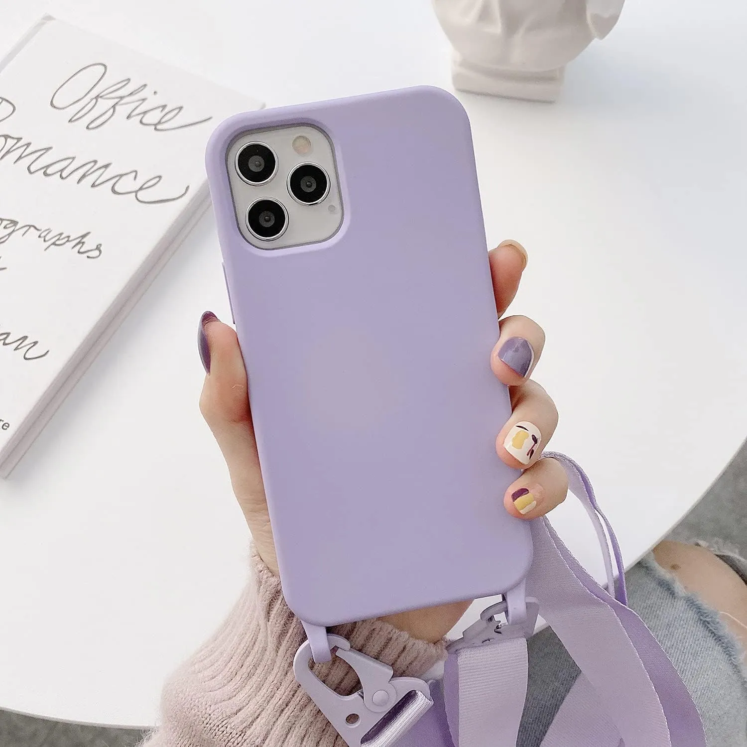 for iPhone 16 Plus,Crossbody Phone Case with Shoulder Strap Soft Silicone Case with Adjustable Lanyard Cute Cool Wireless Charging Shockproof Protector Women Purple