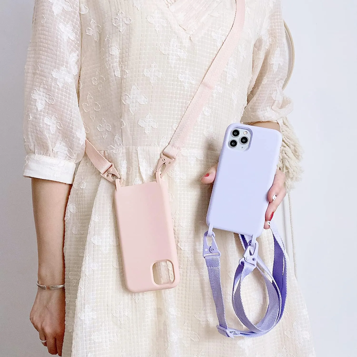 for iPhone 16 Plus,Crossbody Phone Case with Shoulder Strap Soft Silicone Case with Adjustable Lanyard Cute Cool Wireless Charging Shockproof Protector Women Purple