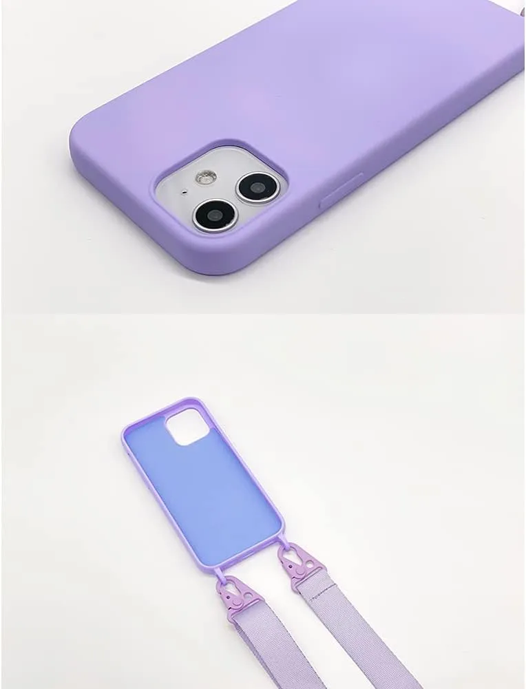 for iPhone 16 Plus,Crossbody Phone Case with Shoulder Strap Soft Silicone Case with Adjustable Lanyard Cute Cool Wireless Charging Shockproof Protector Women Purple