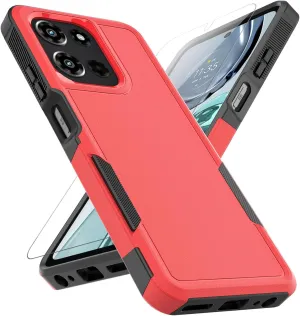 for Motorola Moto G 2025 Case: Dual Layer Protective Heavy Duty Cell Phone Cover Shockproof Rugged with HD Screen Protector - Military Protection Bumper Tough - Motorola Moto G 2025, Red