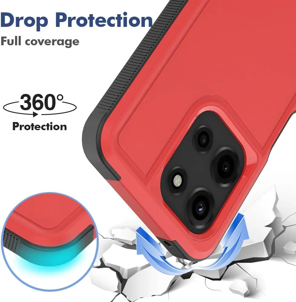 for Motorola Moto G 2025 Case: Dual Layer Protective Heavy Duty Cell Phone Cover Shockproof Rugged with HD Screen Protector - Military Protection Bumper Tough - Motorola Moto G 2025, Red