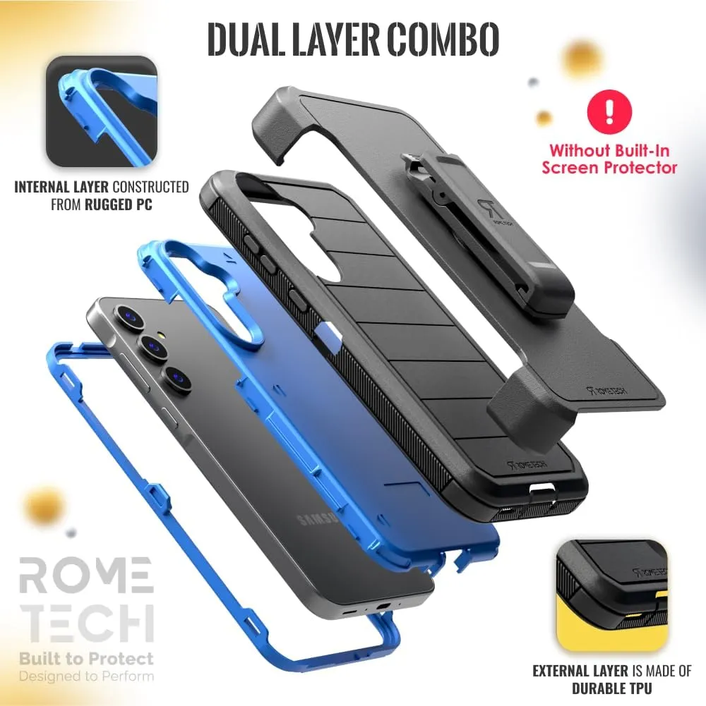 for Samsung A35 5G Case with Belt Clip Holster & Kickstand, Screenless Protective Dual-Layer Shockproof Phone Case for A35 5G - Black & Blue
