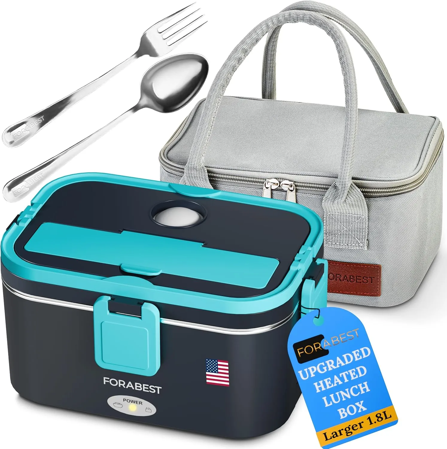 FORABEST Electric Lunch Box for Adults – 80W Fast-Heated Lunch Box, 1.8L Stainless Steel Portable Food Warmer, 12/24V for Car/Truck & 110/220V for Office/Travel – Lonchera Eléctrica Portátil