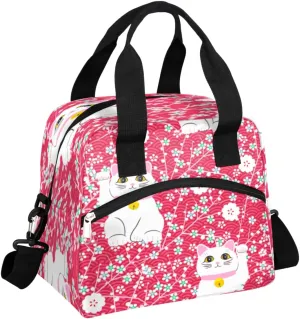 Fortune Cat Insulated Lunch Bag for Women Men, Reusable Lunch Box Container with Adjustable Shoulder Strap Large Leakproof Thermal Lunch Cooler Bag for Adult Work Picnic Office