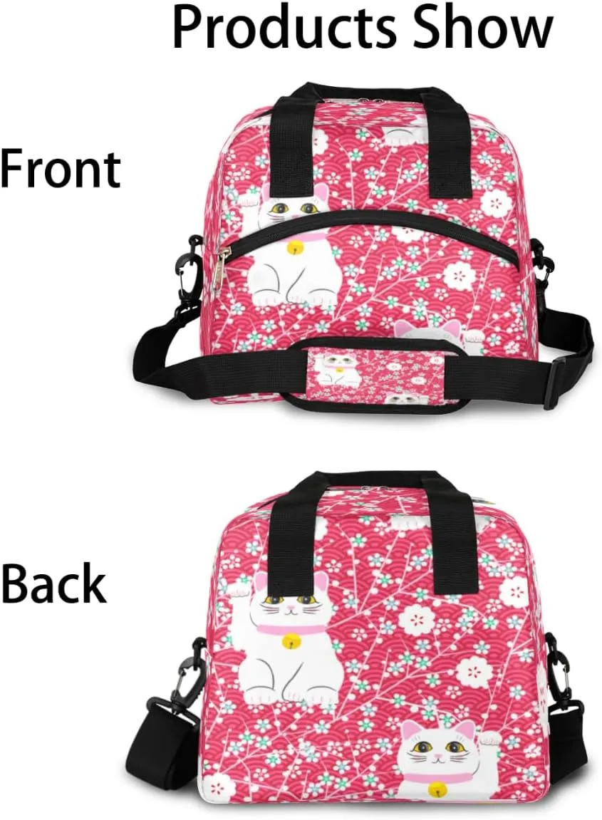 Fortune Cat Insulated Lunch Bag for Women Men, Reusable Lunch Box Container with Adjustable Shoulder Strap Large Leakproof Thermal Lunch Cooler Bag for Adult Work Picnic Office
