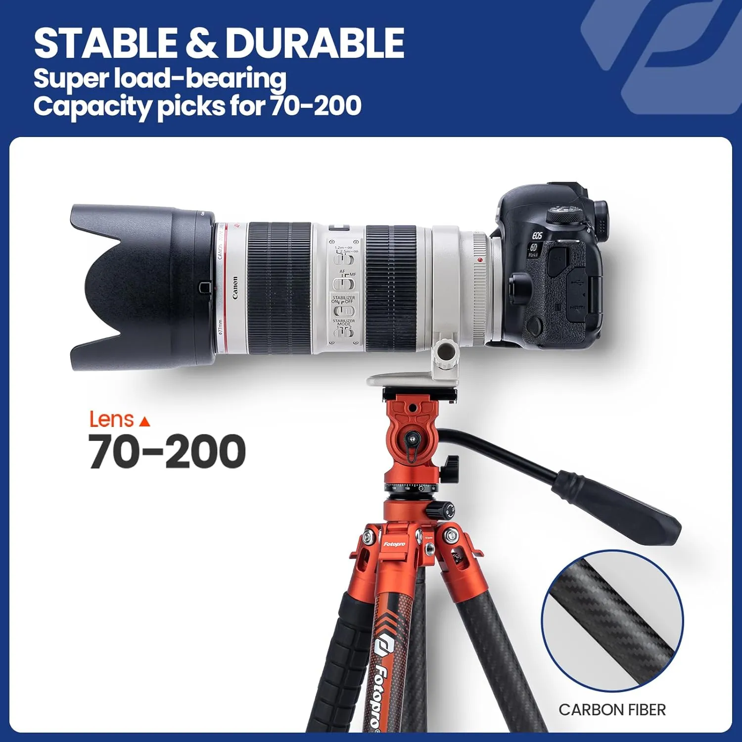 Fotopro Carbon Fiber Travel Tripod 2.2lbs Ultralight 64 Inch Portable Compact Travel Video Tripod for Camera DSLR Load up to 22lb X-Aircross 3 Lite Video Orange