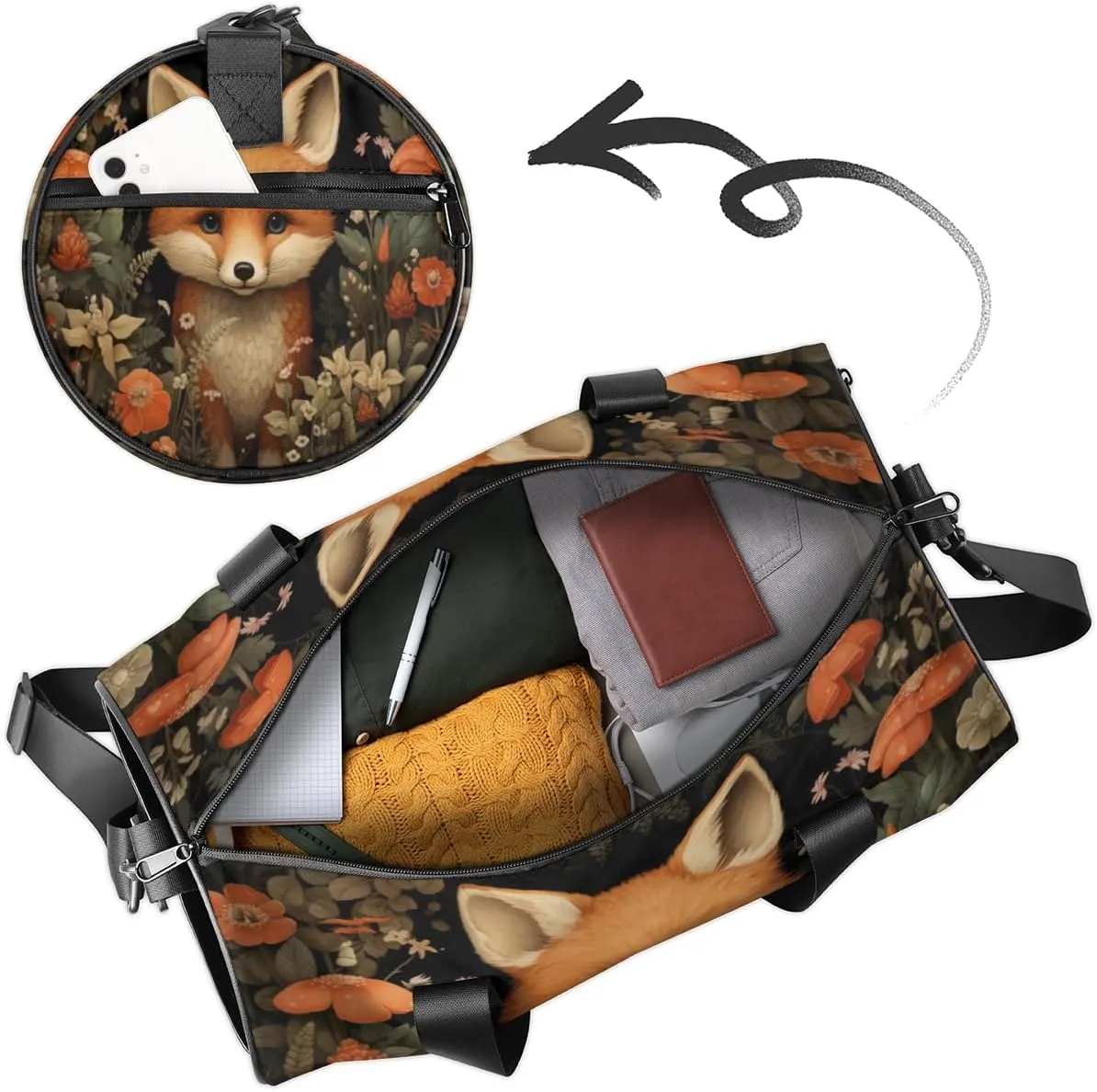 Fox Flowers Personalized Dance Bags, Fox Flowers Custom Sport Duffel Bag Travel Duffle Bag Overnight Weekender Bag