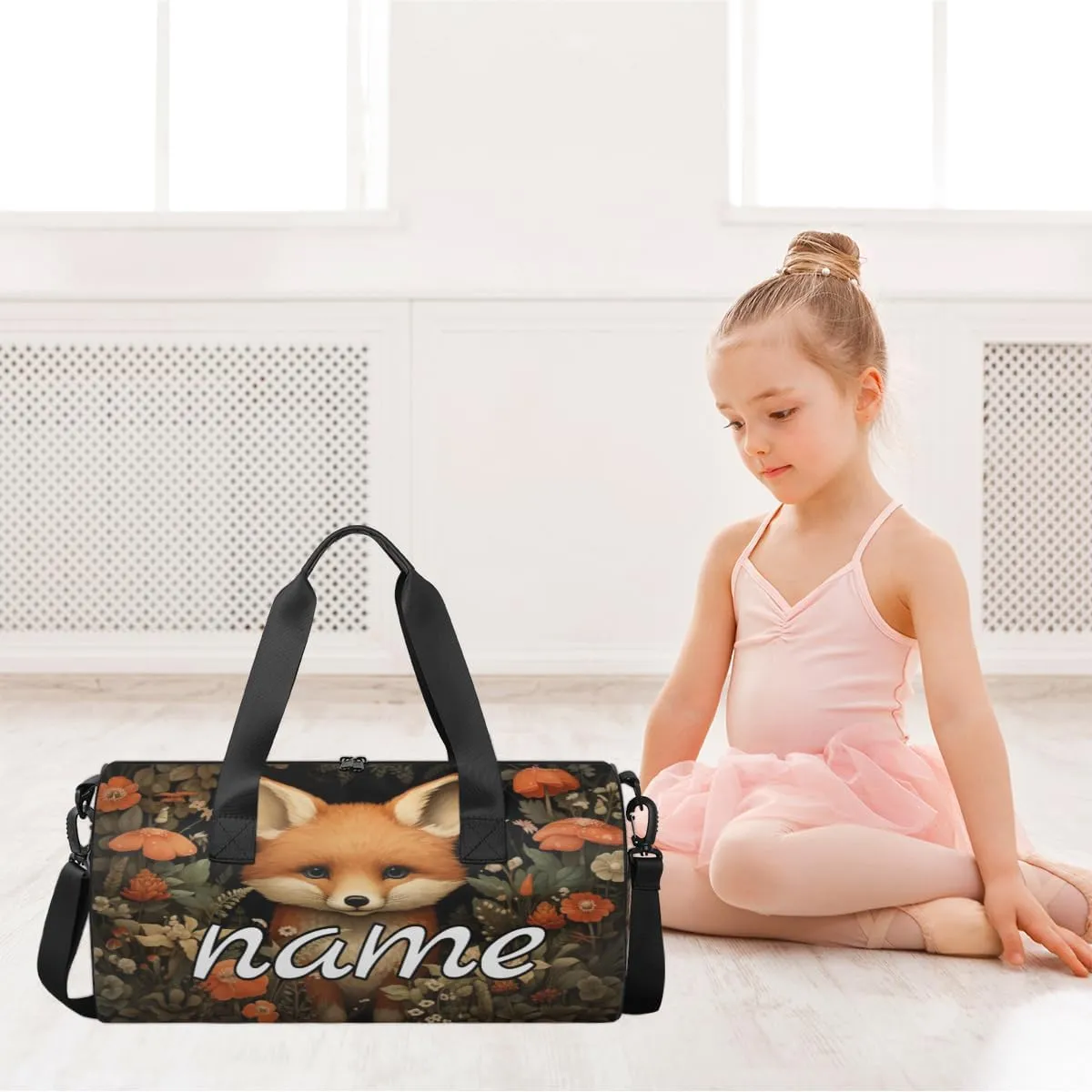 Fox Flowers Personalized Dance Bags, Fox Flowers Custom Sport Duffel Bag Travel Duffle Bag Overnight Weekender Bag