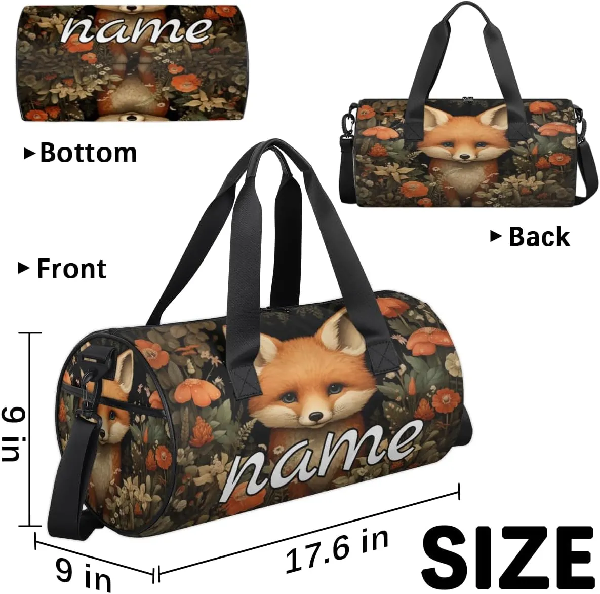 Fox Flowers Personalized Dance Bags, Fox Flowers Custom Sport Duffel Bag Travel Duffle Bag Overnight Weekender Bag