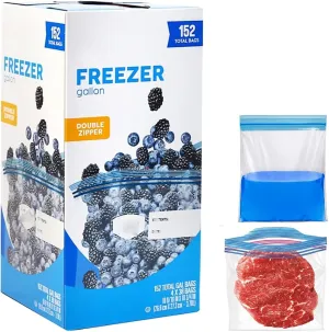 Freezer Bags | Double Zipper, Extra Wide, Easy to Open, Click & Lock, BPA Free, Heavy Duty Plastic, Long Term Storage | Food Snack Meal Prep Leftover | Gallon (10.56 X 10.75 Inches) 304 Bags