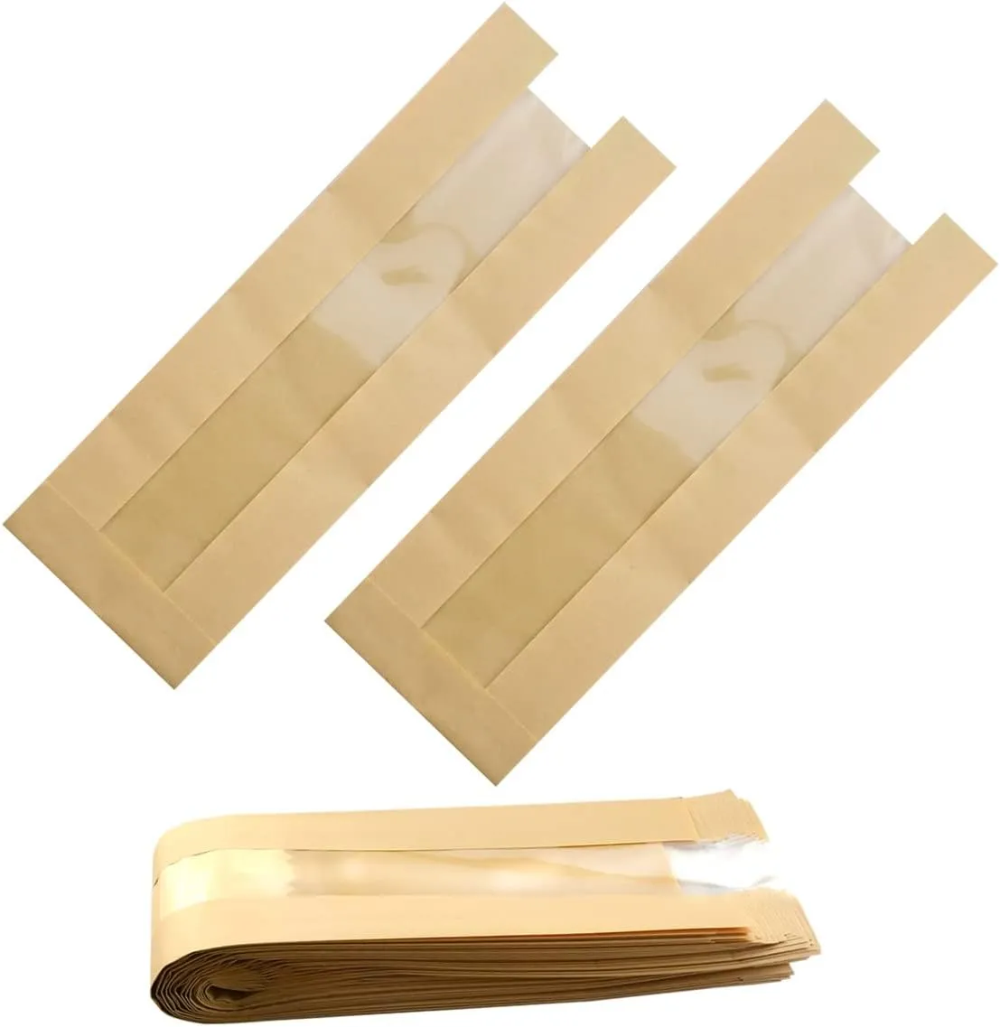 French Bread Bags 100Pcs Bakery Bags with Window Kraft Paper Loaf Packaging Bread Storage Bags Large Baguette Bread Bags For Homemade Bread with Seal Sticke(14"Kraft 100PCS)