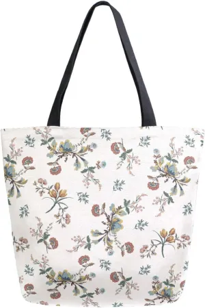 French Country Floral Cream Canvas Tote Bag for Women with Zipper Pocket Reusable Grocery Shopping Bags Large Travel Shoulder Bag Handbag Bags