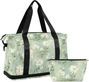 Fresh Little Daisy pastoral style Travel Hand Bags Travel Overnight Carry on Bag Gym Carry on Duffel Bag with Toiletry Bag for Workout Foldable