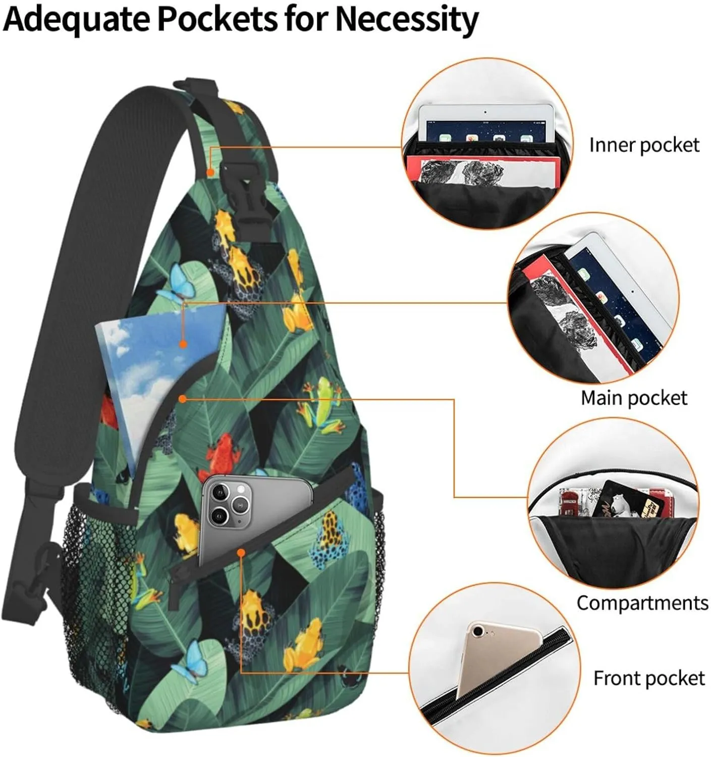 Frog Sling Backpack Chest Bag Crossbody Shoulder Bag Gym Cycling Travel Hiking Daypack For Men Women