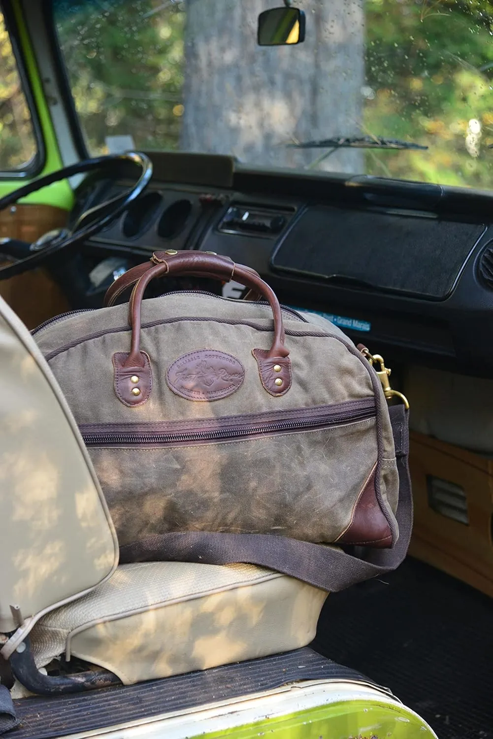 Frost River Curtis Flight Bag - Waxed Canvas and Leather Carry On Luggage Pack, Durable Weekender with Outside Access Pockets, Carry On, 45 Liter, Field Tan