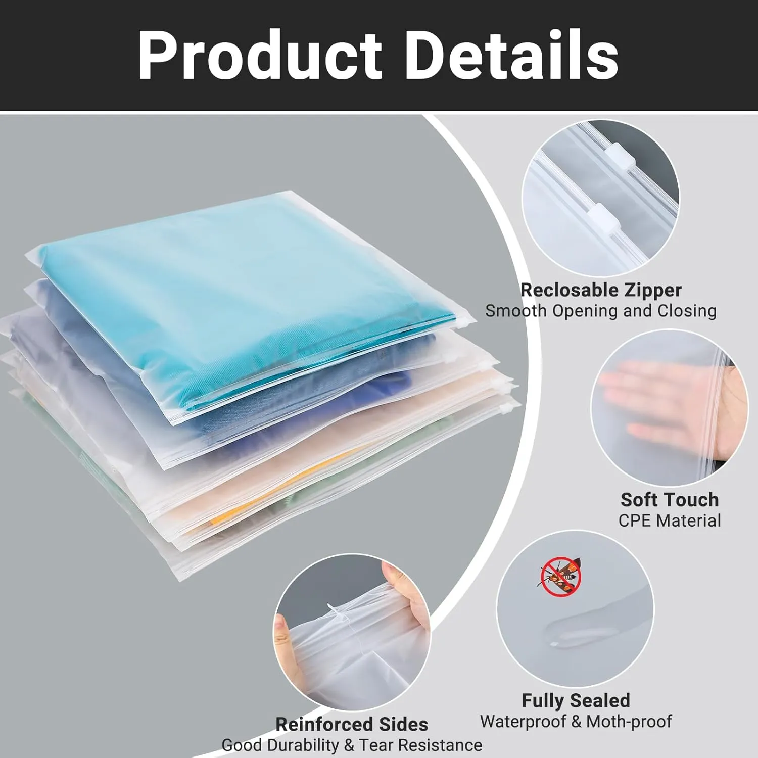 Frosted Zipper Clothing Bags, 50 Pcs 12x10 inch Waterproof Swimsuit Bags for Shipping, Travel, Packaging for Clothes, T Shirt, Jewelry, Swimsuit Organizer, 3 Mil