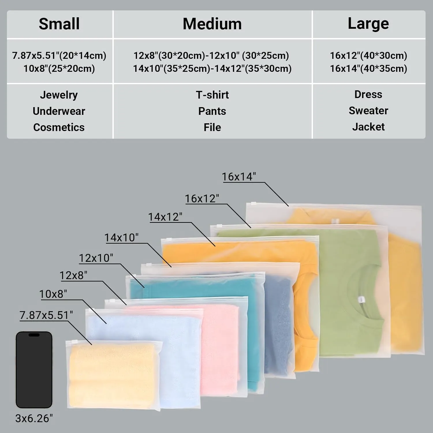 Frosted Zipper Clothing Bags, 50 Pcs 12x10 inch Waterproof Swimsuit Bags for Shipping, Travel, Packaging for Clothes, T Shirt, Jewelry, Swimsuit Organizer, 3 Mil
