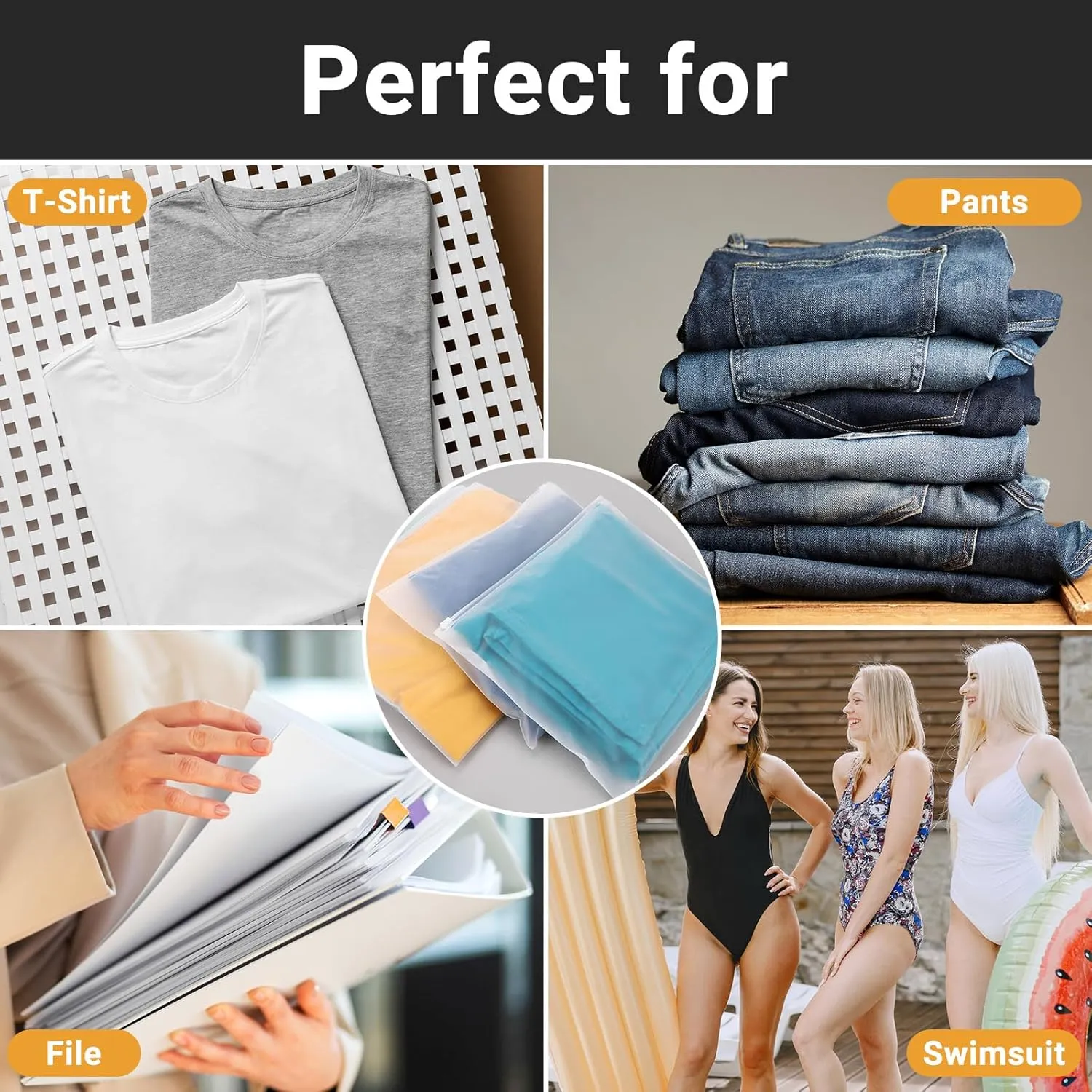 Frosted Zipper Clothing Bags, 50 Pcs 12x10 inch Waterproof Swimsuit Bags for Shipping, Travel, Packaging for Clothes, T Shirt, Jewelry, Swimsuit Organizer, 3 Mil