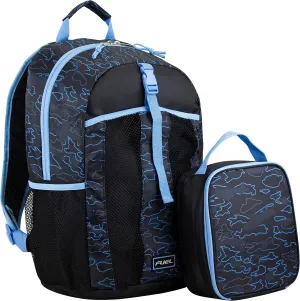 FUEL Water Resistant Dome Backpack Set Lunch Bookbag Bag Soft Reusable Insulated Cooler Lunch Box Thermal Travel Office Lunch Bag, Blue Marble