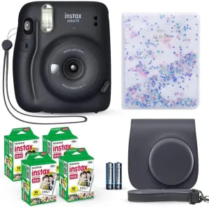 Fujifilm Instax Mini 11 Instant Camera Charcoal Gray   Fuji Film Value Pack (40 Sheets)   Shutter Accessories Bundle, Incl. Compatible Carrying Case, Quicksand Beads Photo Album 64 Pockets