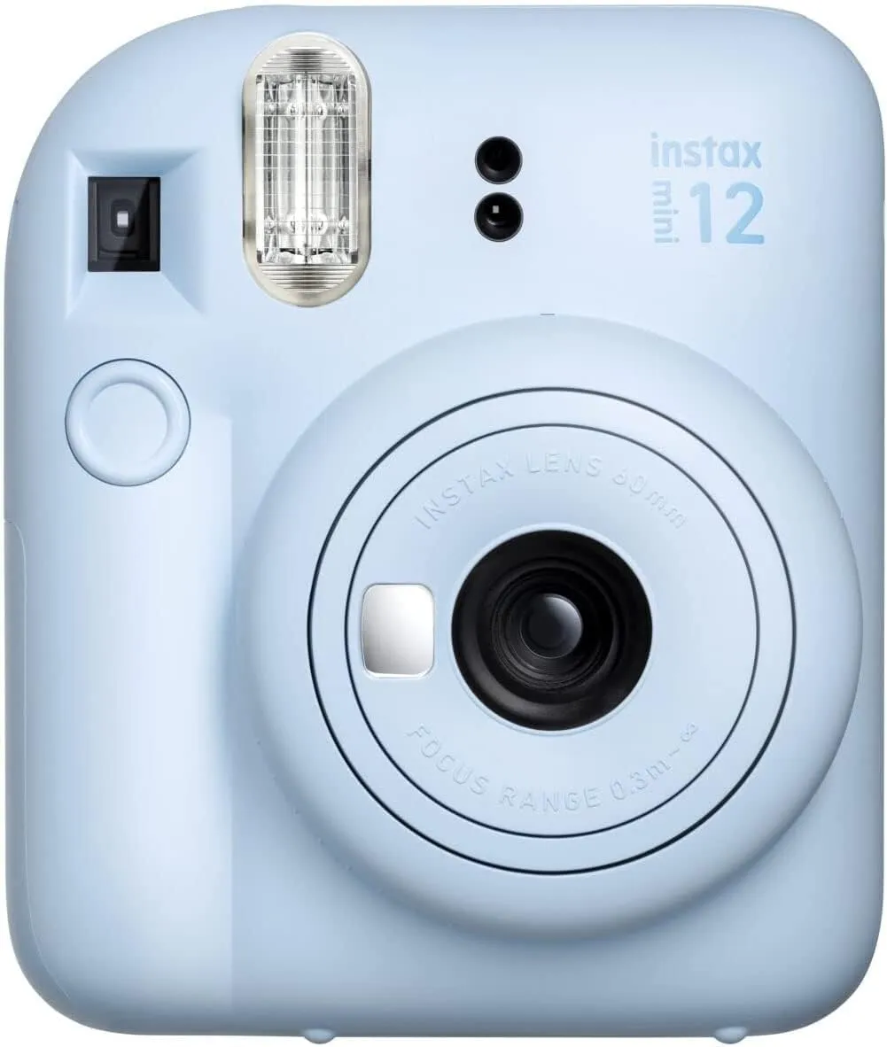 Fujifilm Instax Mini 12 Instant Camera Pastel Blue   Fuji Film Value Pack (40 Sheets)   Shutter Accessories Bundle, Incl. Compatible Carrying Case, Quicksand Beads Photo Album 64 Pockets
