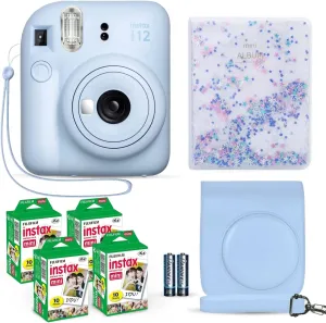 Fujifilm Instax Mini 12 Instant Camera Pastel Blue   Fuji Film Value Pack (40 Sheets)   Shutter Accessories Bundle, Incl. Compatible Carrying Case, Quicksand Beads Photo Album 64 Pockets