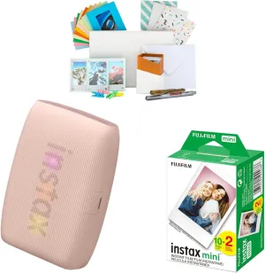 Fujifilm Instax Mini Link 3 Compact Smartphone Printer with Instax AiR Studio App (Rose Pink) Bundle with Focus Camera Polaroid Film Kit and Fujifilm Instax Mini Twin Film Pack (3 Items)