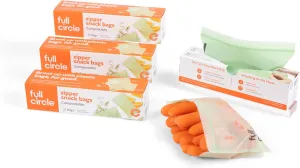 Full Circle Compostable Bags – Snack Size, 100ct, 4 Boxes of 25 – Plant-Based, Leak-Resistant, Resealable Snack Bags