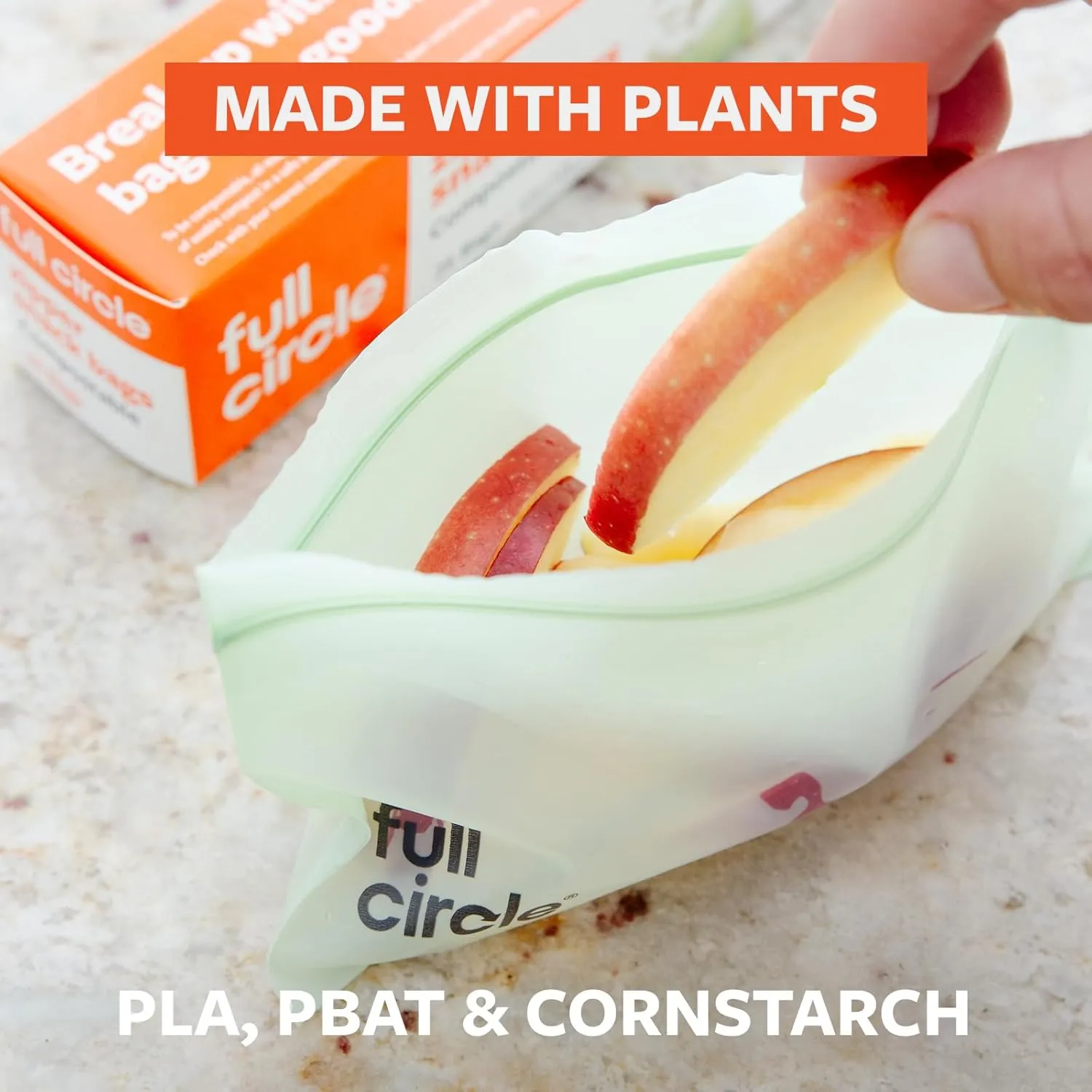 Full Circle Compostable Bags – Snack Size, 100ct, 4 Boxes of 25 – Plant-Based, Leak-Resistant, Resealable Snack Bags