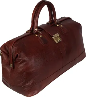 Full Grain Leather Duffel Luggage Travel Bag For Men And Women Travelling Holiday Overnight Weekend Cabin Duffel Foldable (Brown)