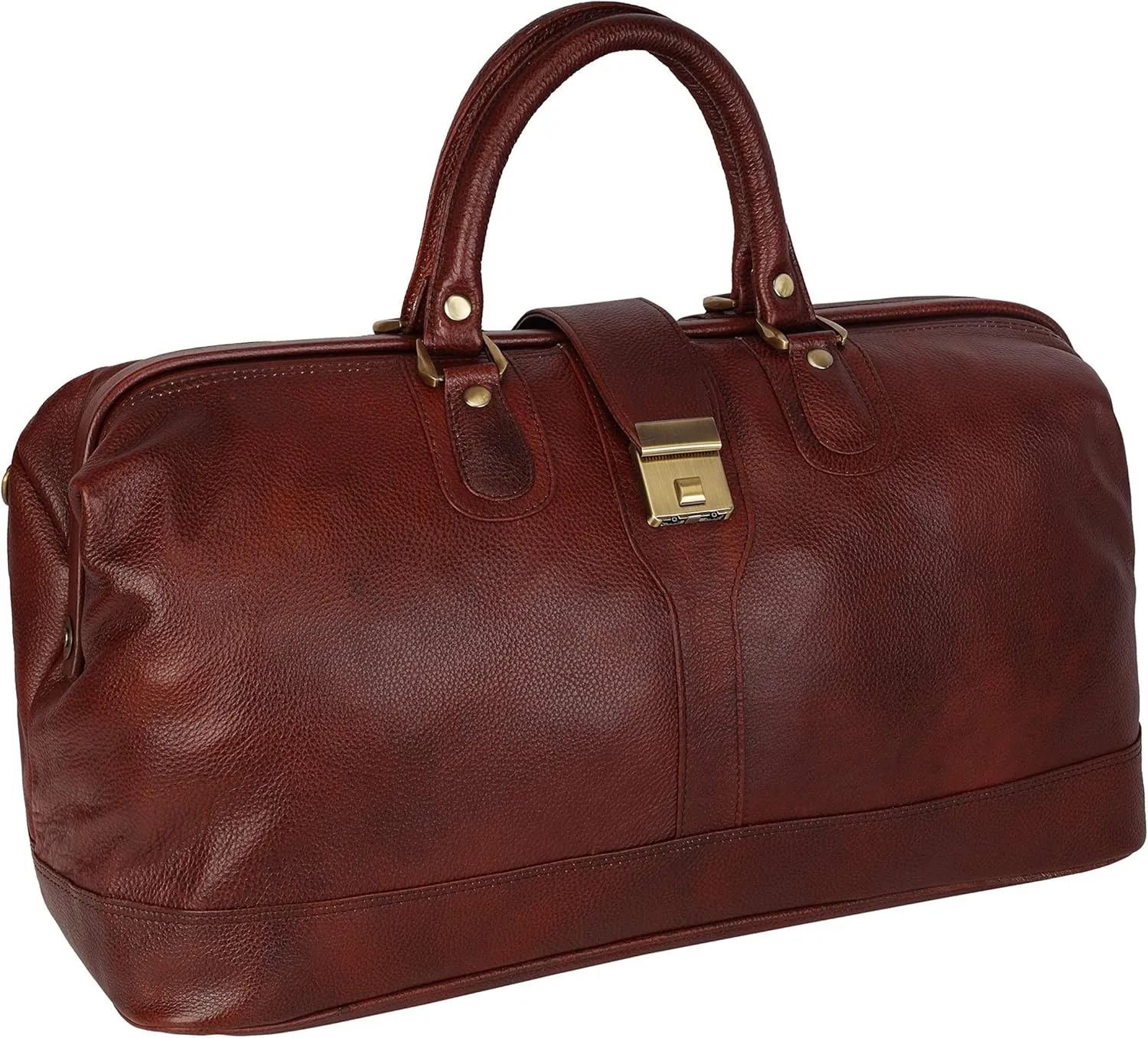 Full Grain Leather Duffel Luggage Travel Bag For Men And Women Travelling Holiday Overnight Weekend Cabin Duffel Foldable (Brown)