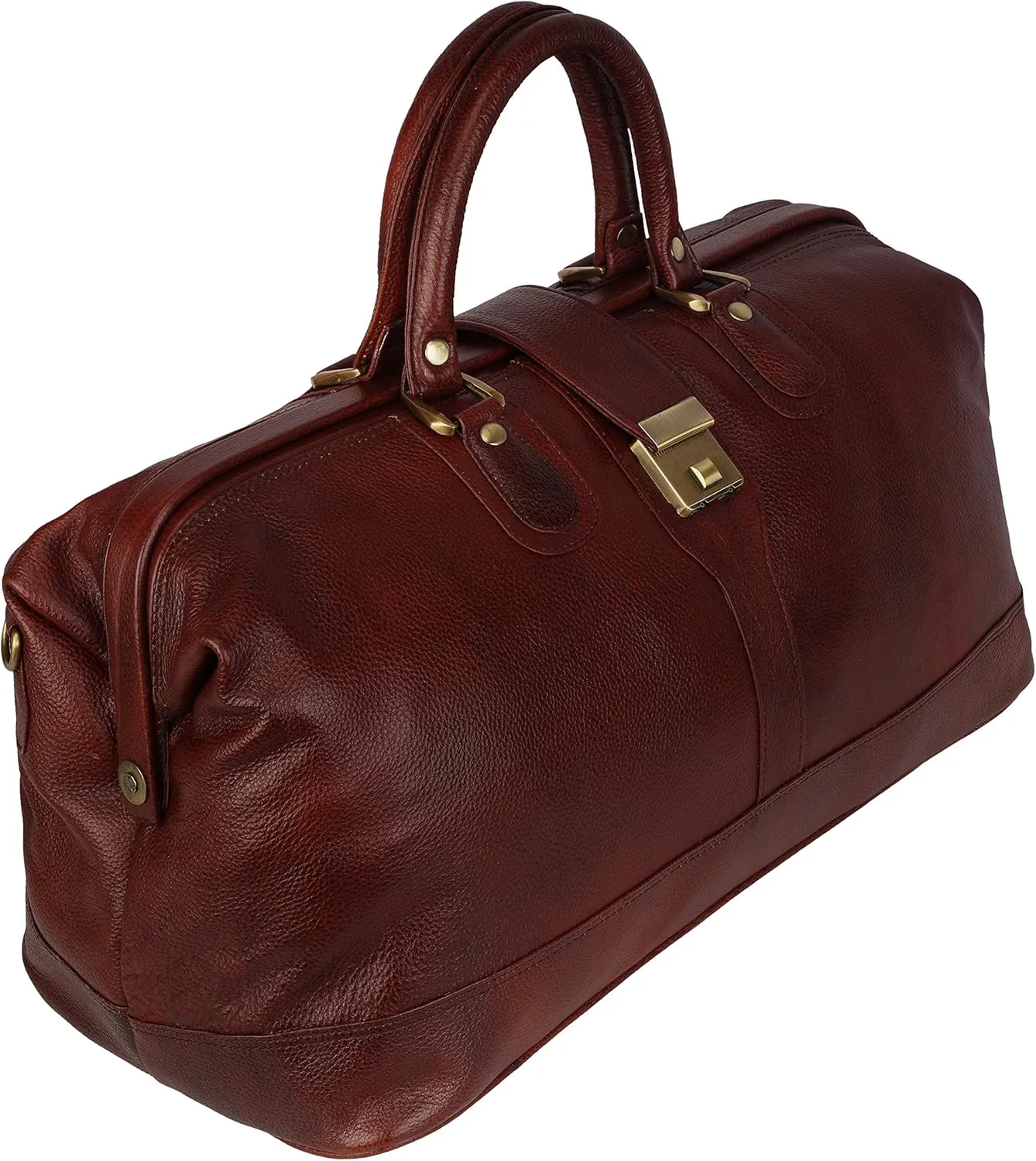 Full Grain Leather Duffel Luggage Travel Bag For Men And Women Travelling Holiday Overnight Weekend Cabin Duffel Foldable (Brown)