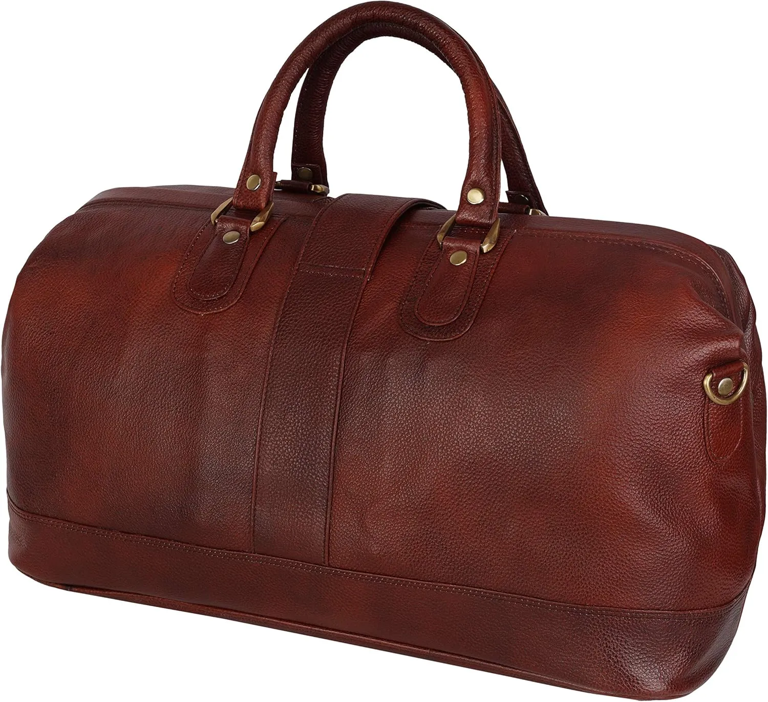 Full Grain Leather Duffel Luggage Travel Bag For Men And Women Travelling Holiday Overnight Weekend Cabin Duffel Foldable (Brown)