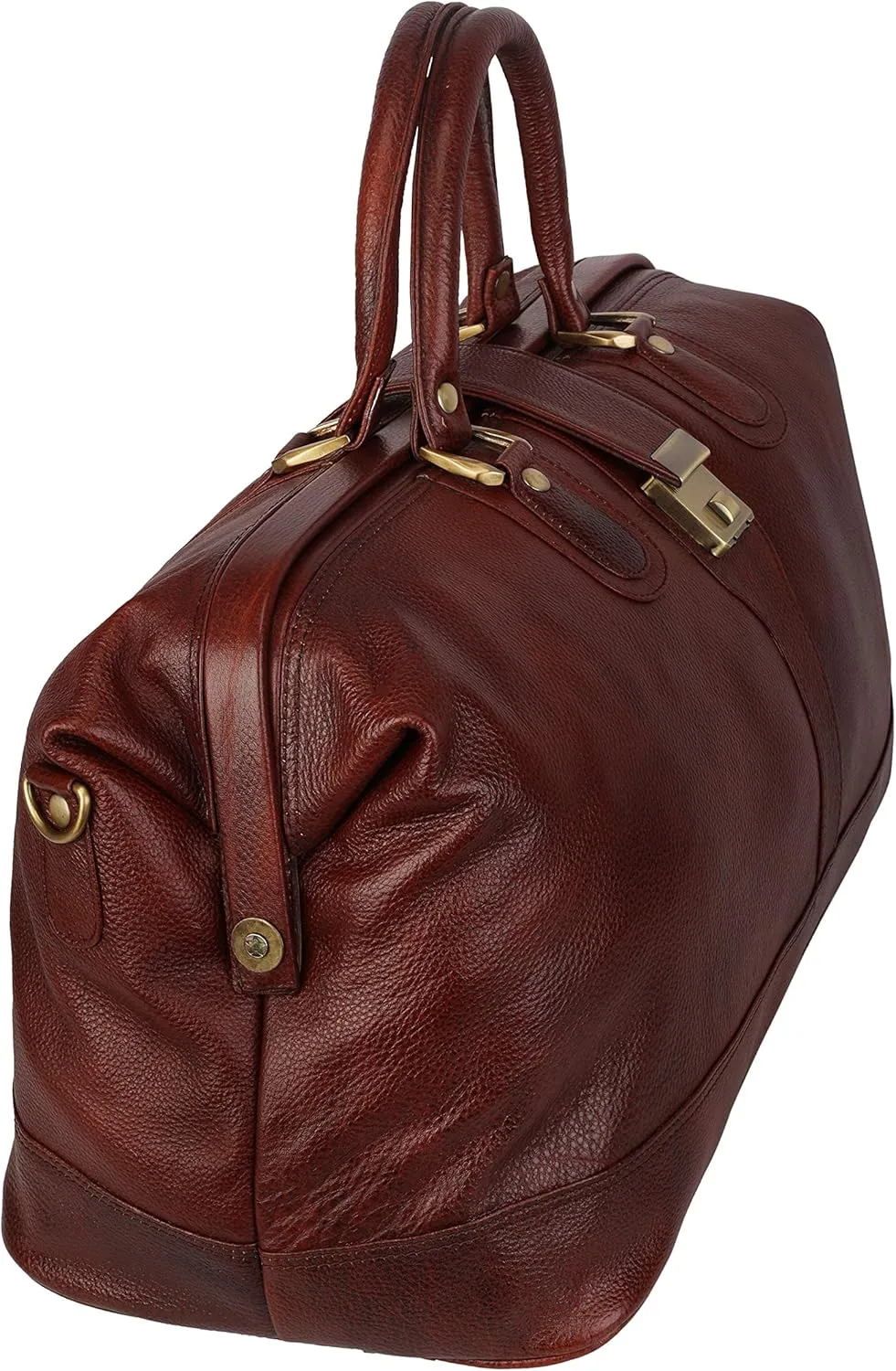 Full Grain Leather Duffel Luggage Travel Bag For Men And Women Travelling Holiday Overnight Weekend Cabin Duffel Foldable (Brown)